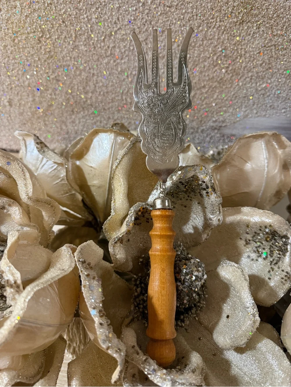 Wood-Handled Silver Serving Fork